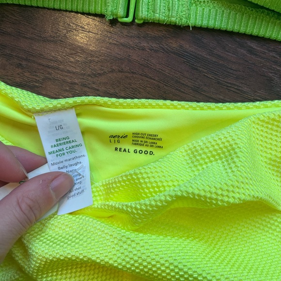 New with tags vibrant Aerie Lime Green and Neon Yellow Bikini set women’s large - Picture 3 of 4